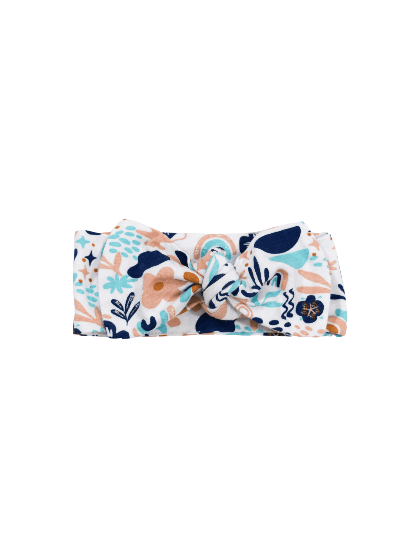 Peachy Blue Boho - Organic Cotton Baby Headband Bow - CARLOMAR