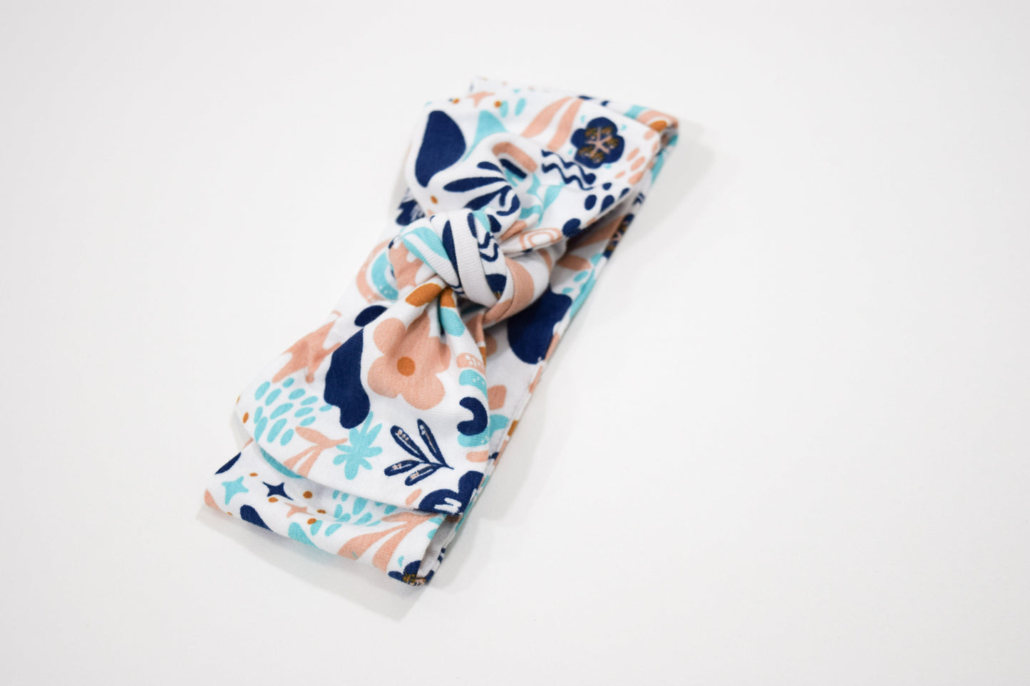 Peachy Blue Boho - Organic Cotton Baby Headband Bow - CARLOMAR
