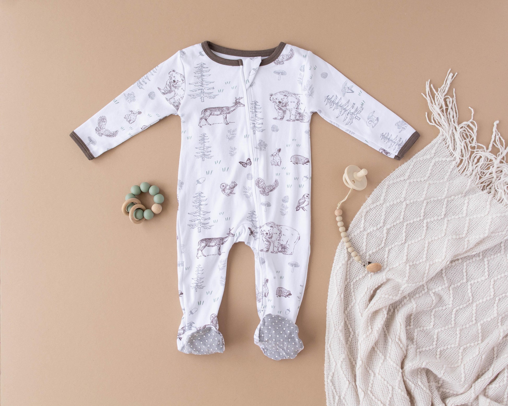 Woodland Sketch - Two-Way Zipper Organic Cotton Sleep & Play Footie Pajamas - CARLOMAR