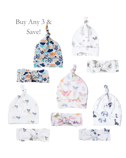Baby Top Knot Hat & Baby Headband Bow Combo