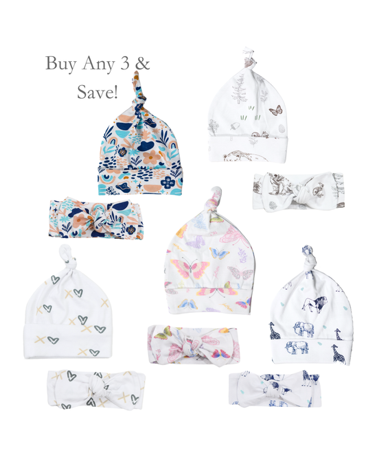 Baby Top Knot Hat & Baby Headband Bow Combo