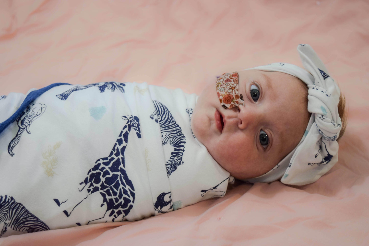 Blue Safari - Organic Cotton Stretch Swaddle Blanket - CARLOMAR