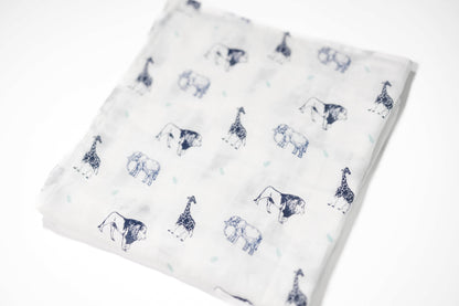 Blue Safari Lite - Organic Cotton Muslin Swaddle Blanket - CARLOMAR