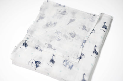 Blue Safari Lite - Organic Cotton Muslin Swaddle Blanket - CARLOMAR
