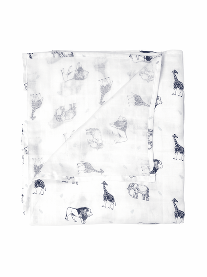 Blue Safari Lite - Organic Cotton Muslin Swaddle Blanket - CARLOMAR