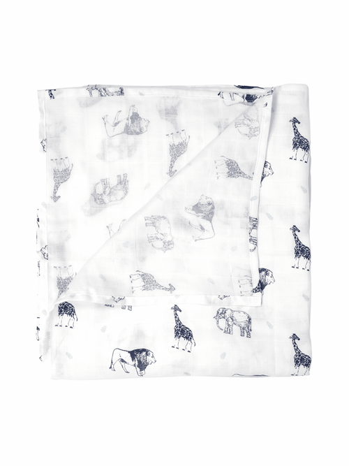 Blue Safari Lite - Organic Cotton Muslin Swaddle Blanket - CARLOMAR