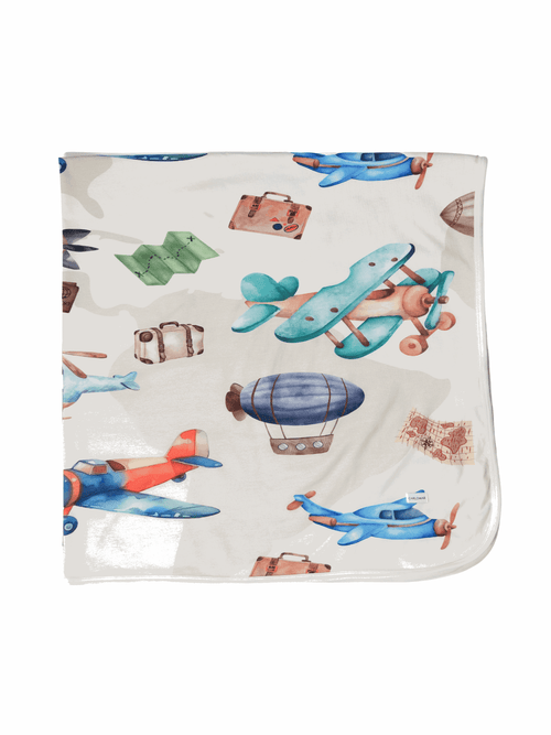 Vintage Airplane - Organic Cotton Stretch Swaddle Blanket - CARLOMAR