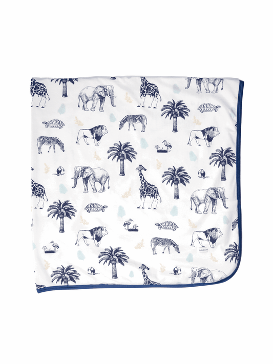 Blue Safari - Organic Cotton Stretch Swaddle Blanket - CARLOMAR