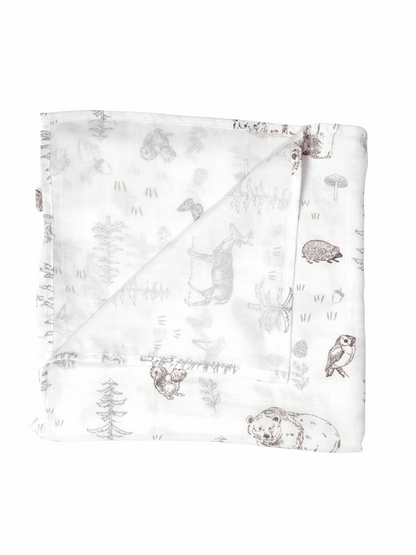 Woodland Sketch - Organic Cotton Muslin Swaddle Blanket - CARLOMAR