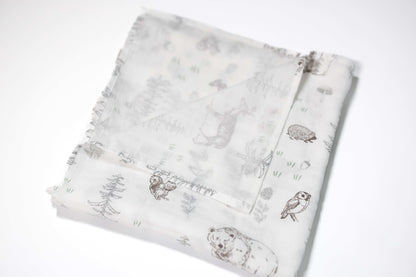 Woodland Sketch - Organic Cotton Muslin Swaddle Blanket - CARLOMAR