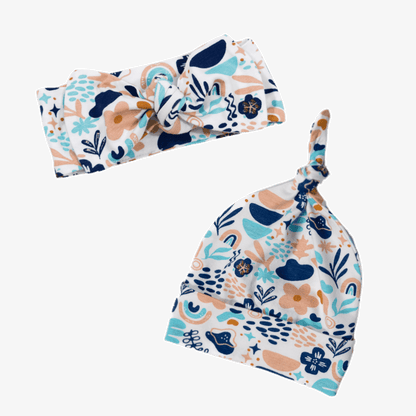 Baby Top Knot Hat & Baby Headband Bow Combo - CARLOMAR