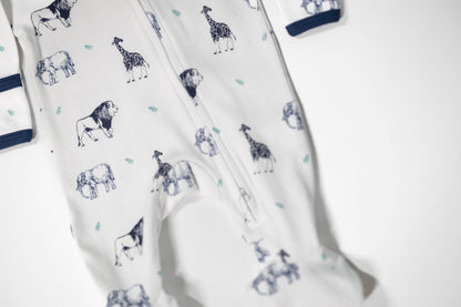Blue Safari Lite - Two-Way Zipper Organic Cotton Sleep & Play Pajamas - CARLOMAR