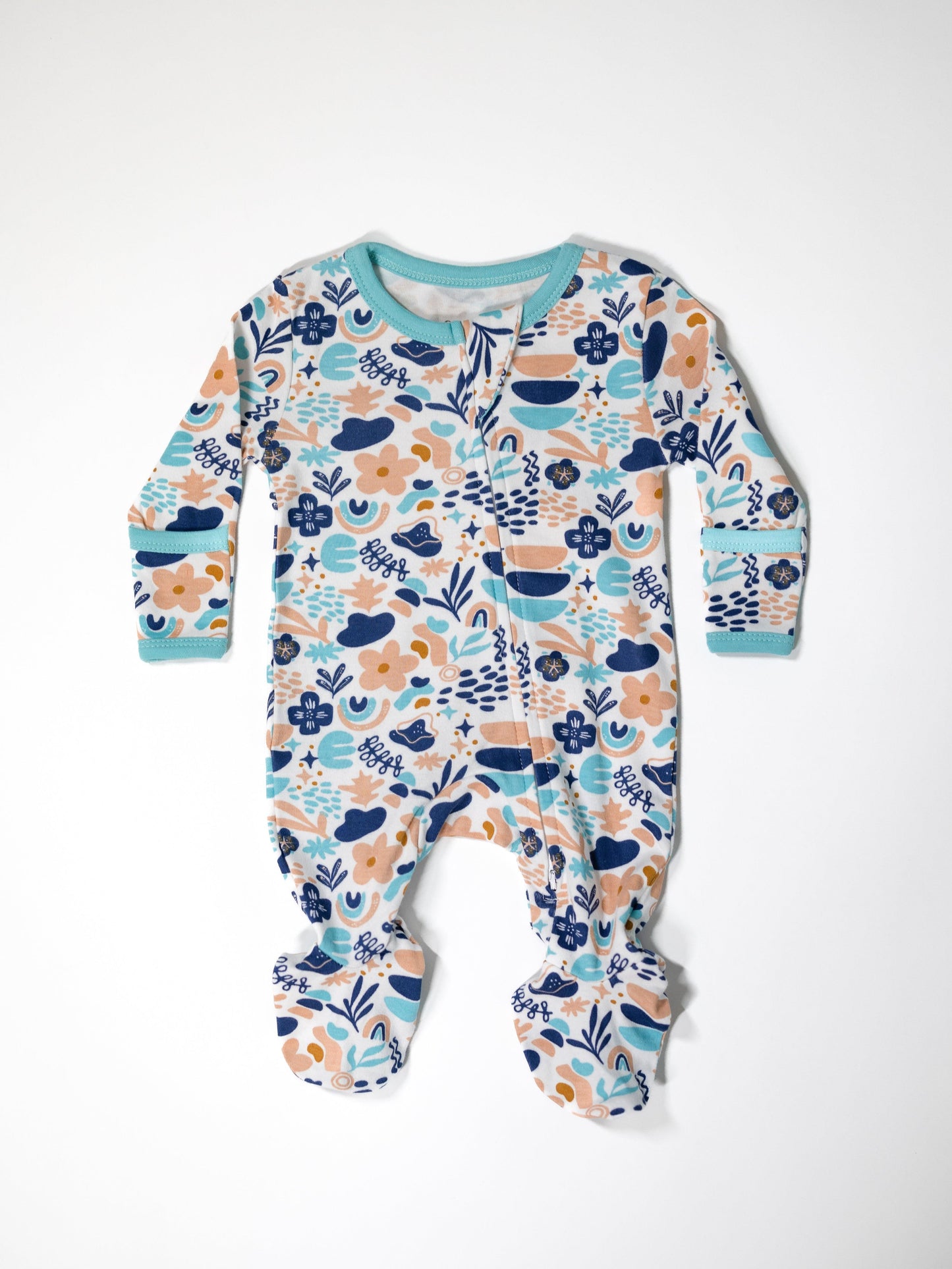 Peachy Blue Boho - Two-Way Zipper Organic Cotton Sleep & Play Pajamas - CARLOMAR