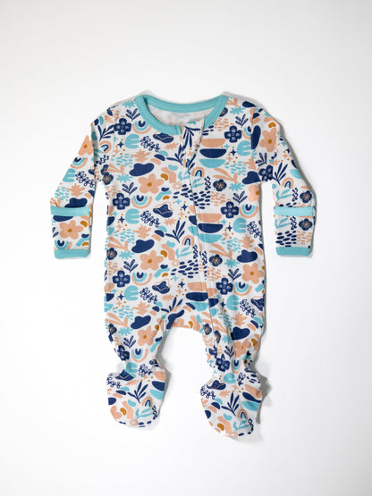 Peachy Blue Boho - Two-Way Zipper Organic Cotton Sleep & Play Pajamas - CARLOMAR