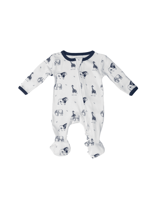 Blue Safari Lite - Two-Way Zipper Organic Cotton Sleep & Play Pajamas - CARLOMAR