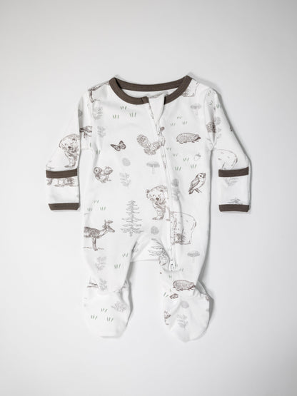 Woodland Sketch - Two-Way Zipper Organic Cotton Sleep & Play Pajamas - CARLOMAR