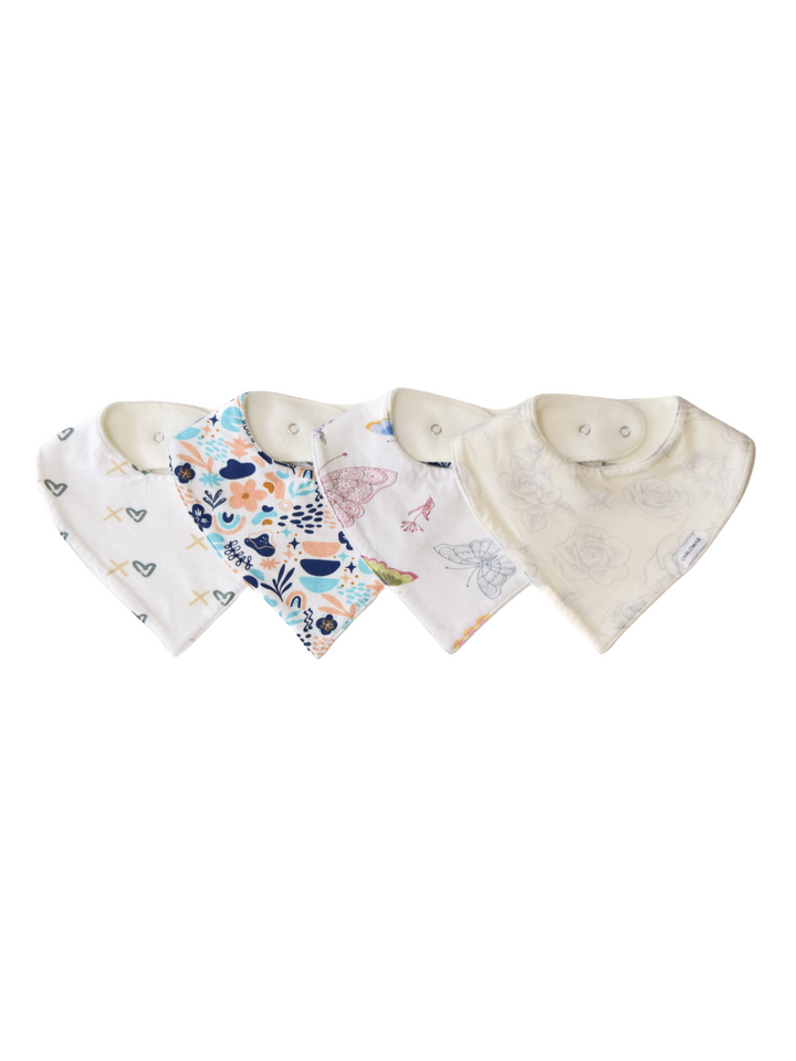 Premium Organic Cotton Bandana Baby Bibs - 4 Pack  (Girls) - CARLOMAR