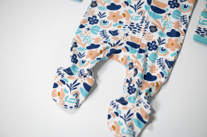 Peachy Blue Boho - Two-Way Zipper Organic Cotton Sleep & Play Pajamas - CARLOMAR