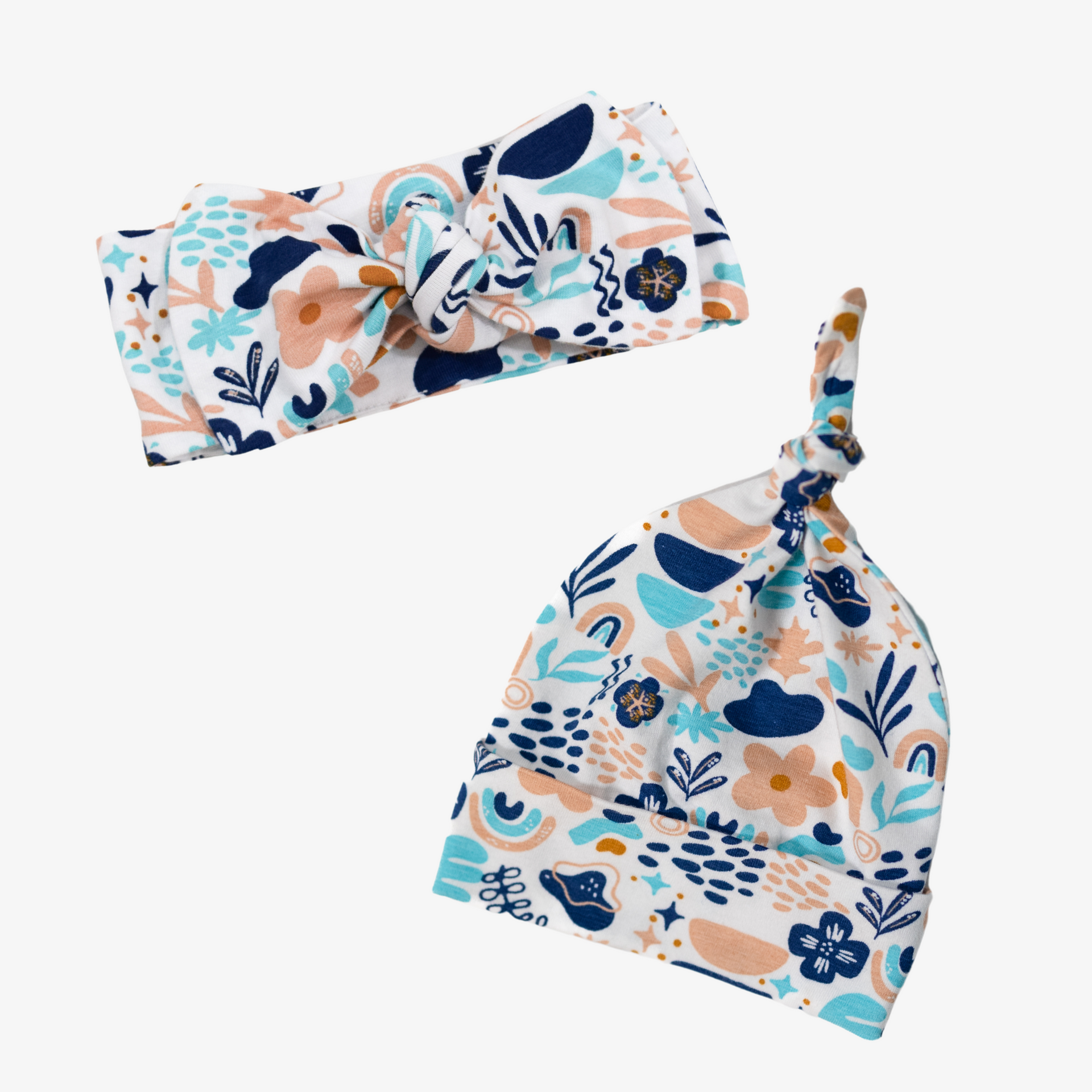 Baby Top Knot Hat & Baby Headband Bow Combo