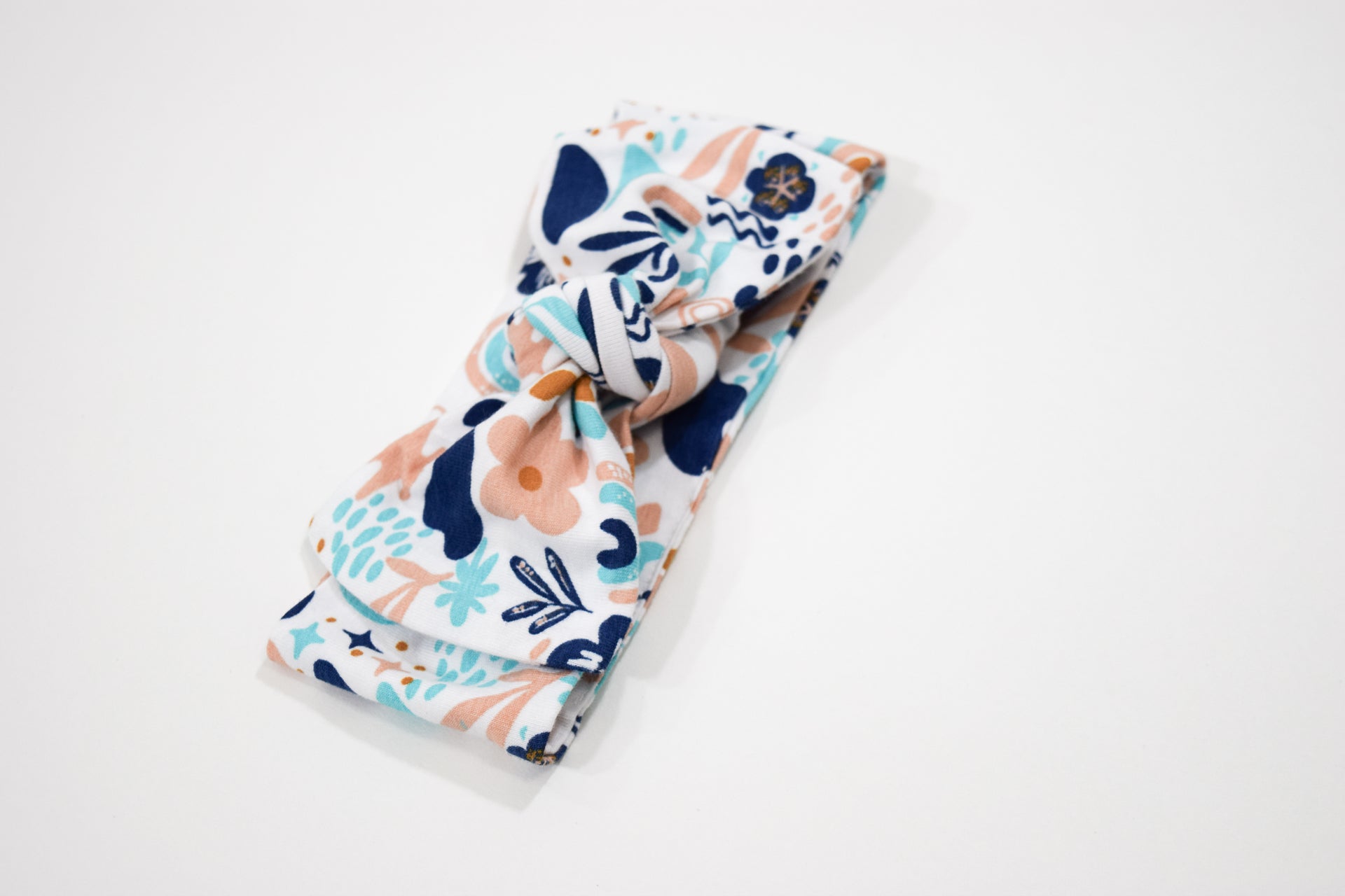 Peachy Blue Boho - Organic Cotton Baby Headband Bow - CARLOMAR