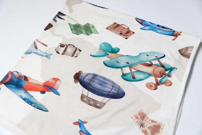 Vintage Airplane - Organic Cotton Stretch Swaddle Blanket - CARLOMAR