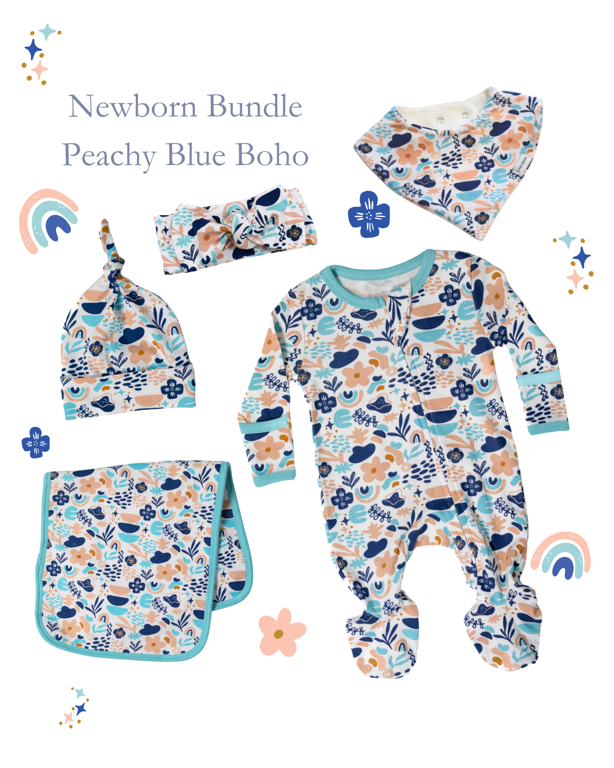 Peachy Blue Boho Newborn Essentials Bundle - CARLOMAR
